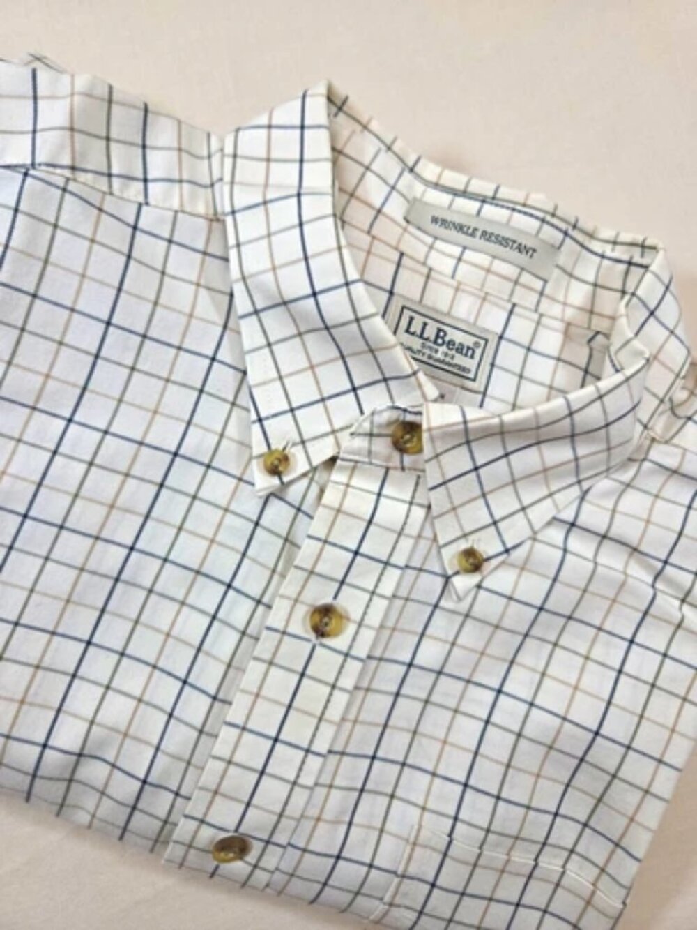 L.L.Bean Mens XL Reg Wrinkle Resistant Windowpane Shirt Cotton Button Down